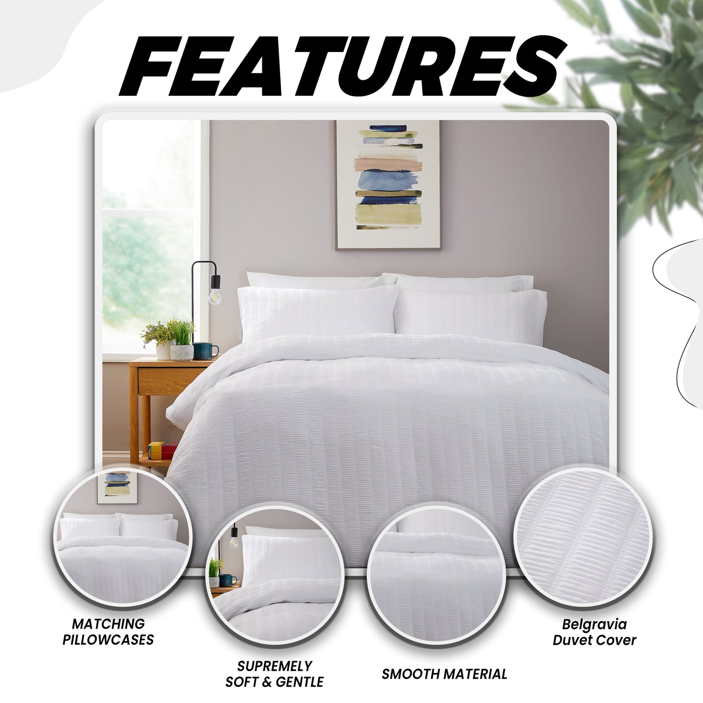 Belgravia White Microfibre Duvet Cover Set with Pillowcases Soft Easy Care Modern Quilt Bedding Bed Linen Set by OLIVIA ROCCO