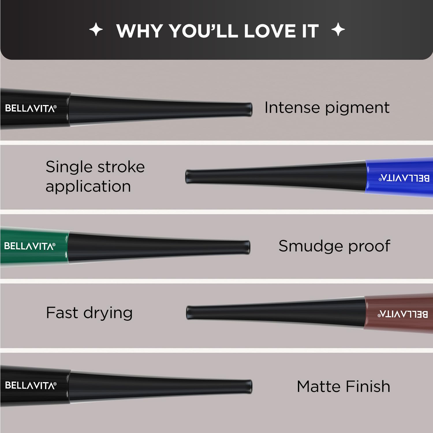 BELLAVITA Black Matte Waterproof Eyeliner | Smudge-Proof | Biotin Enriched