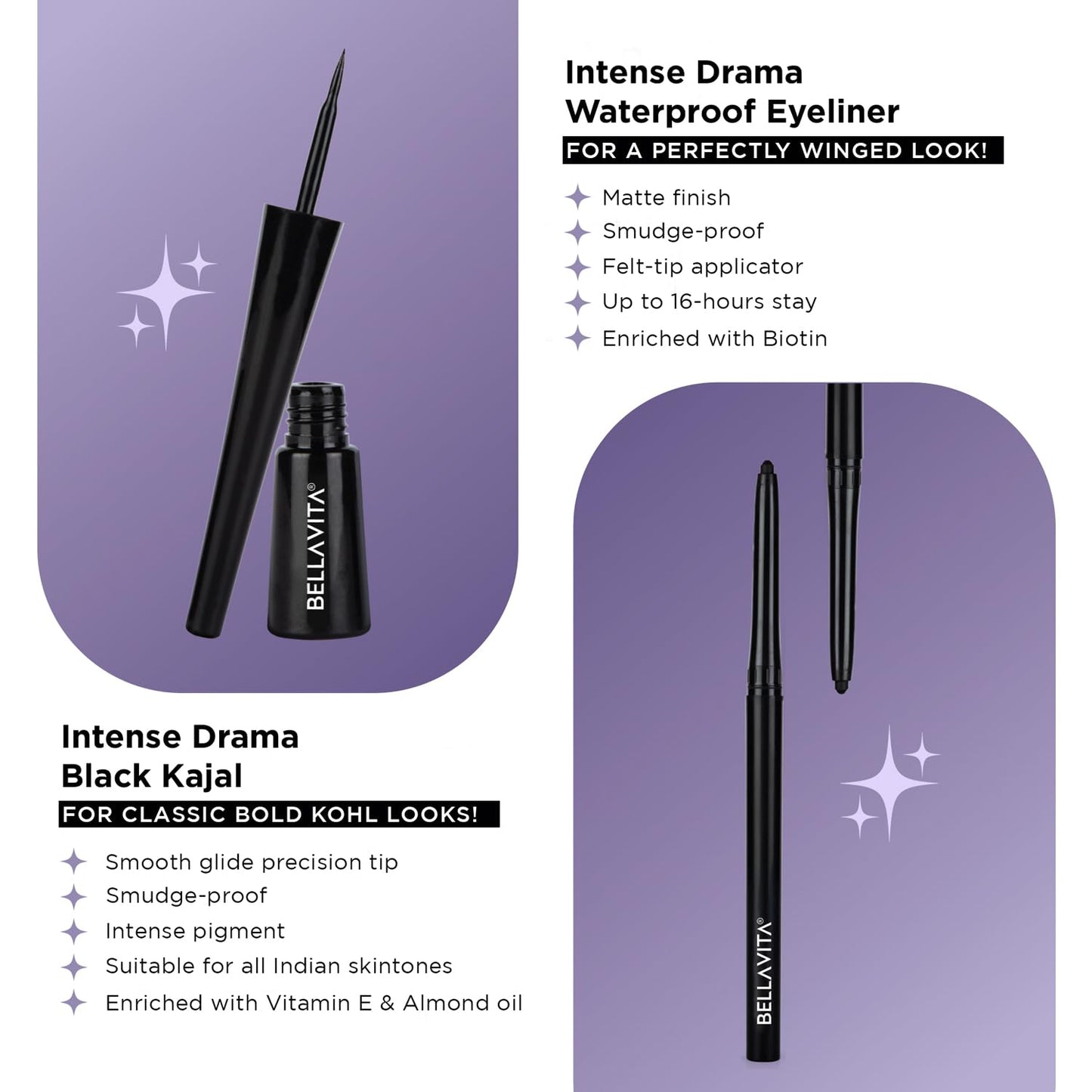 BELLAVITA Black Matte Waterproof Eyeliner | Smudge-Proof | Biotin Enriched