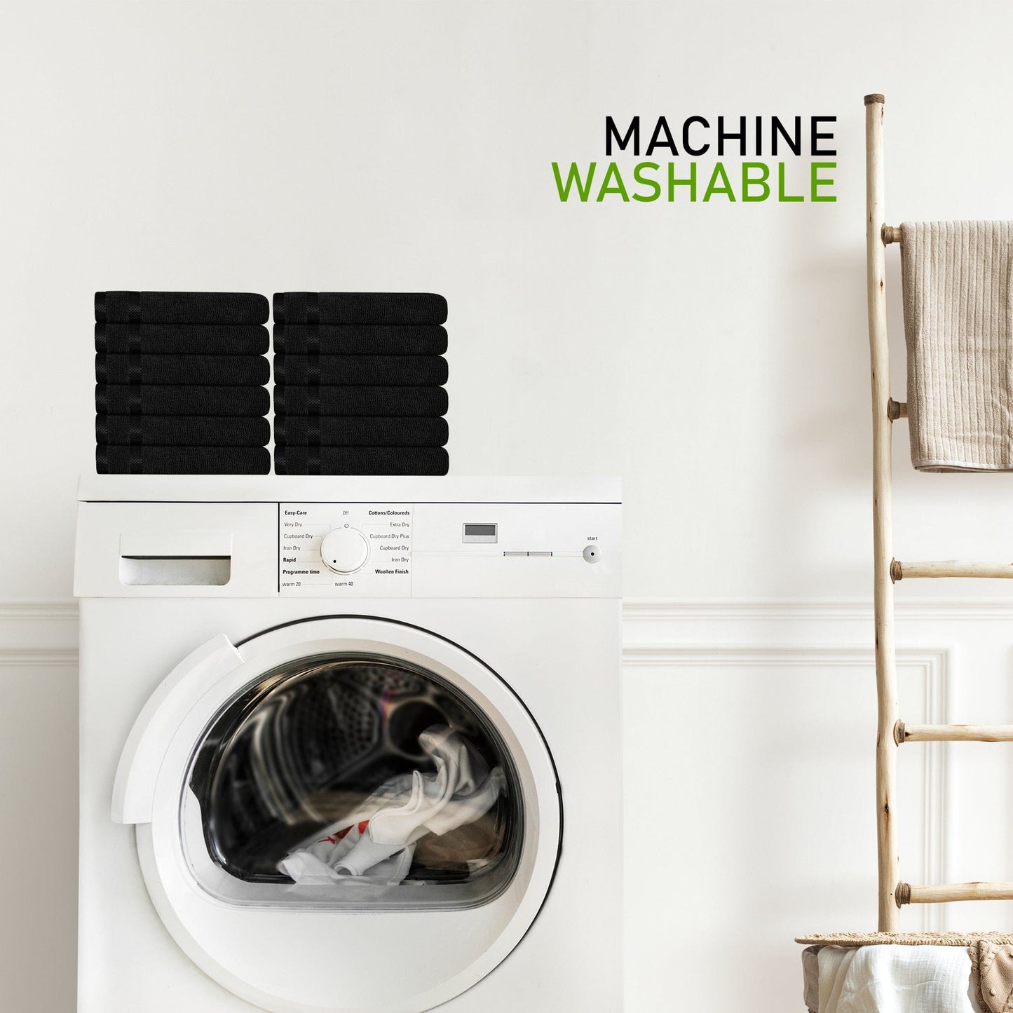 Belmont Viscose Stripe Black Towels 100% Cotton Hotel Quality Super Absorbent 10 Piece Bale Set, 4 Hand Towel & 12 Face Cloths by OLIVIA ROCCO