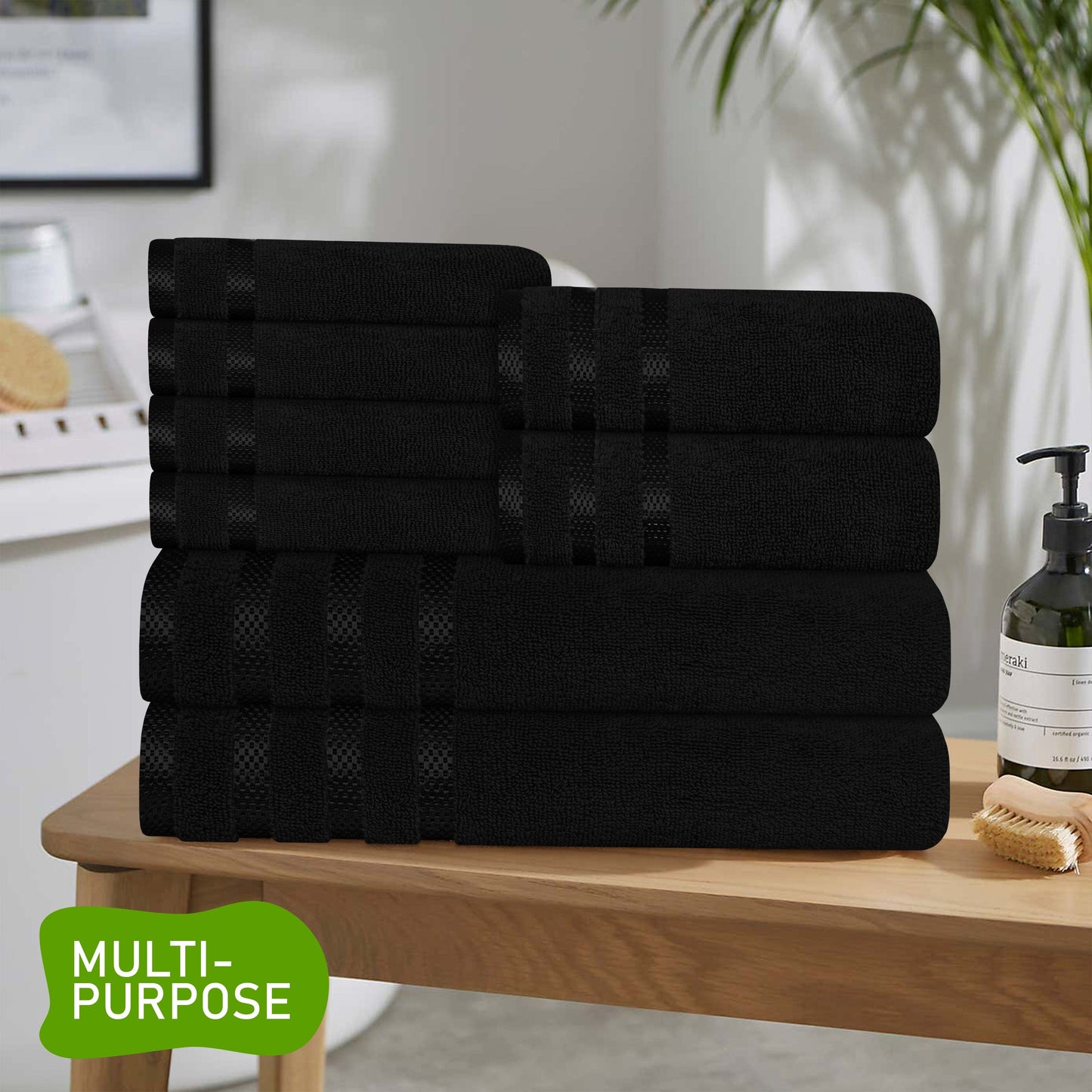 Belmont Viscose Stripe Black Towels 100% Cotton Hotel Quality Super Absorbent 10 Piece Bale Set, 4 Hand Towel & 12 Face Cloths by OLIVIA ROCCO