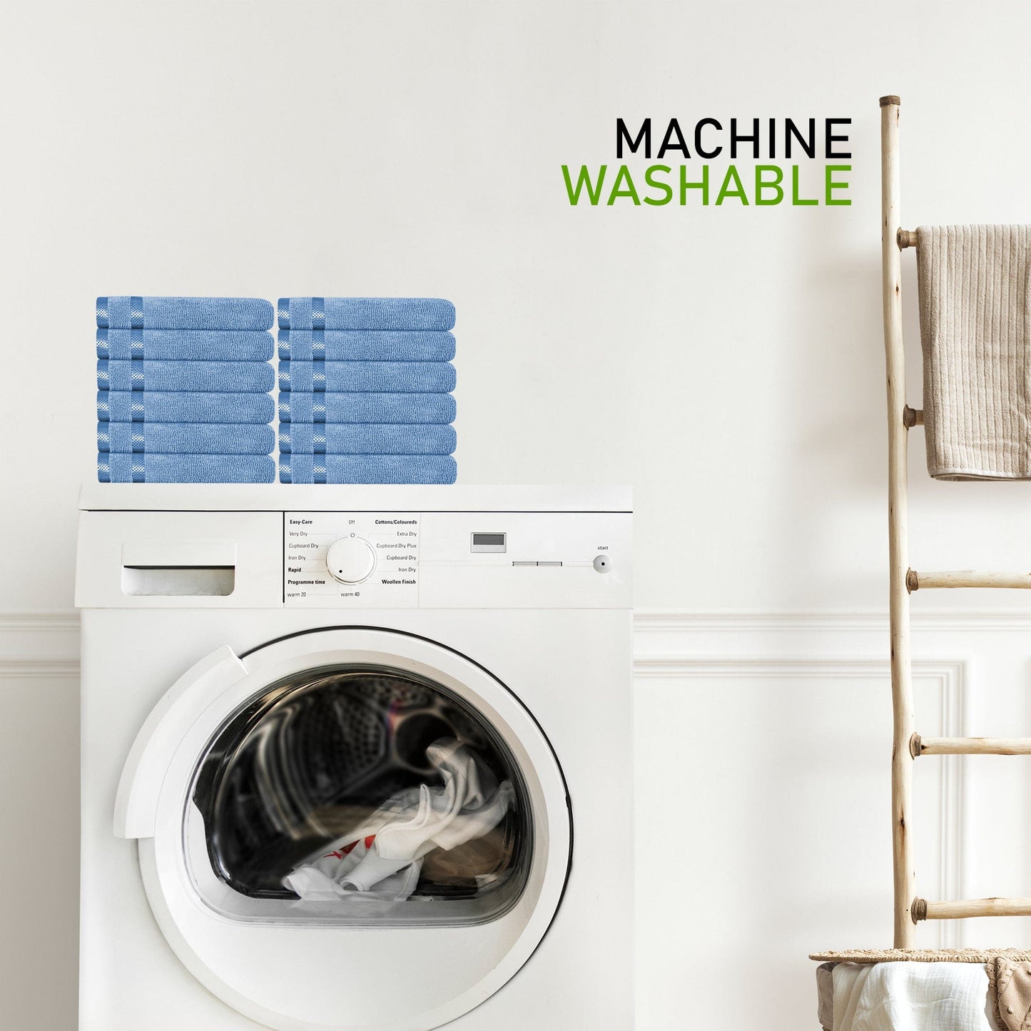 Belmont Viscose Stripe Blue Towels 100% Cotton Hotel Quality Super Absorbent 10 Piece Bale Set, 4 Hand Towel & 12 Face Cloths by OLIVIA ROCCO