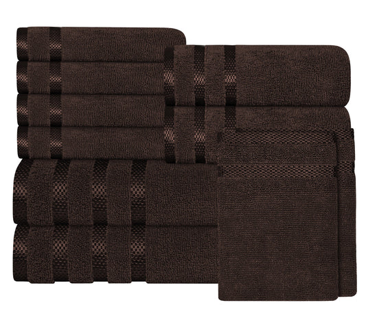 Belmont Viscose Stripe Brown Towels 100% Cotton Hotel Quality Super Absorbent 10 Piece Bale Set, 4 Hand Towel & 12 Face Cloths by OLIVIA ROCCO