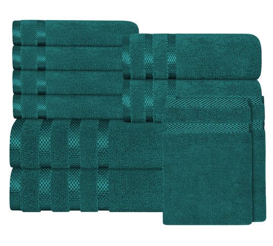 Belmont Viscose Stripe Jade Green Towels 100% Cotton Hotel Quality Super Absorbent 10 Piece Bale Set, 4 Hand Towel & 12 Face Cloths by OLIVIA ROCCO