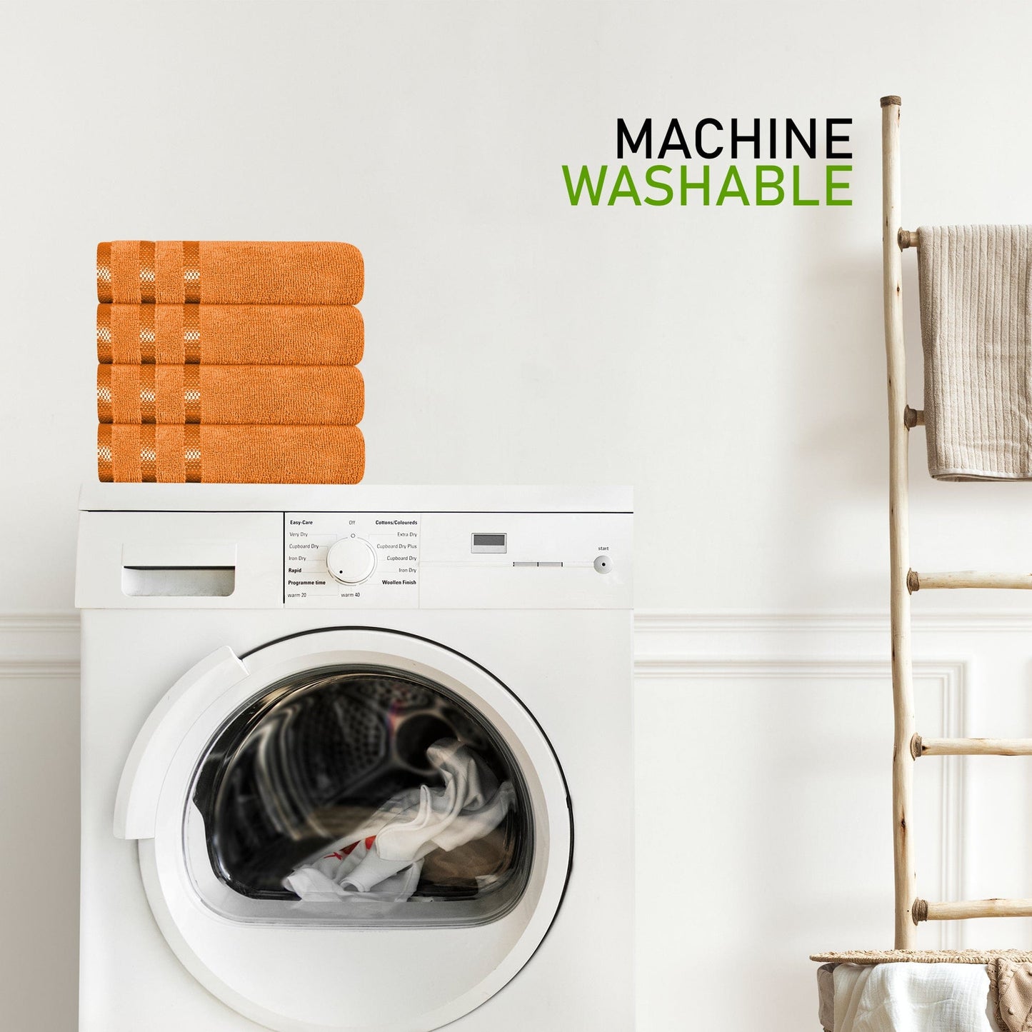 Belmont Viscose Stripe Orange Towels 100% Cotton Hotel Quality Super Absorbent 10 Piece Bale Set, 4 Hand Towel & 12 Face Cloths by OLIVIA ROCCO