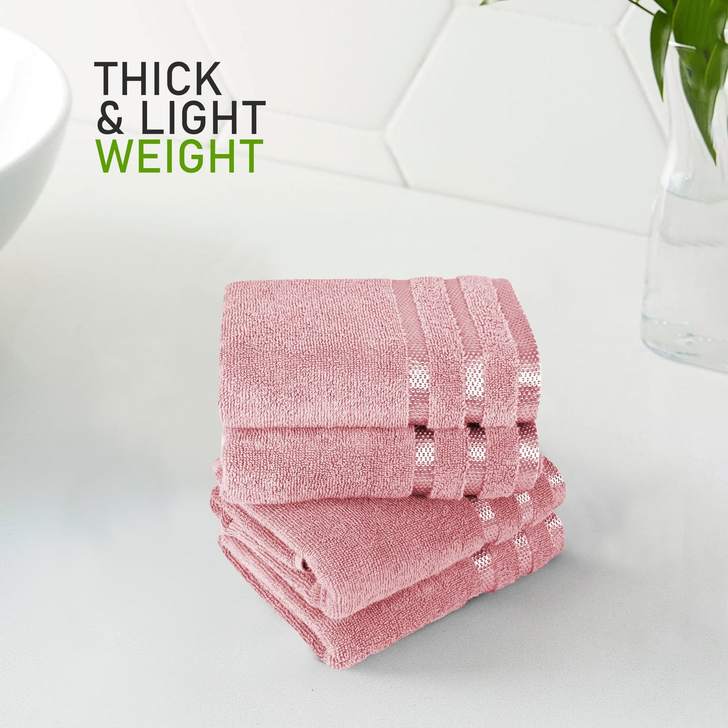 Belmont Viscose Stripe Pink Towels 100% Cotton Hotel Quality Super Absorbent 10 Piece Bale Set, 4 Hand Towel & 12 Face Cloths by OLIVIA ROCCO