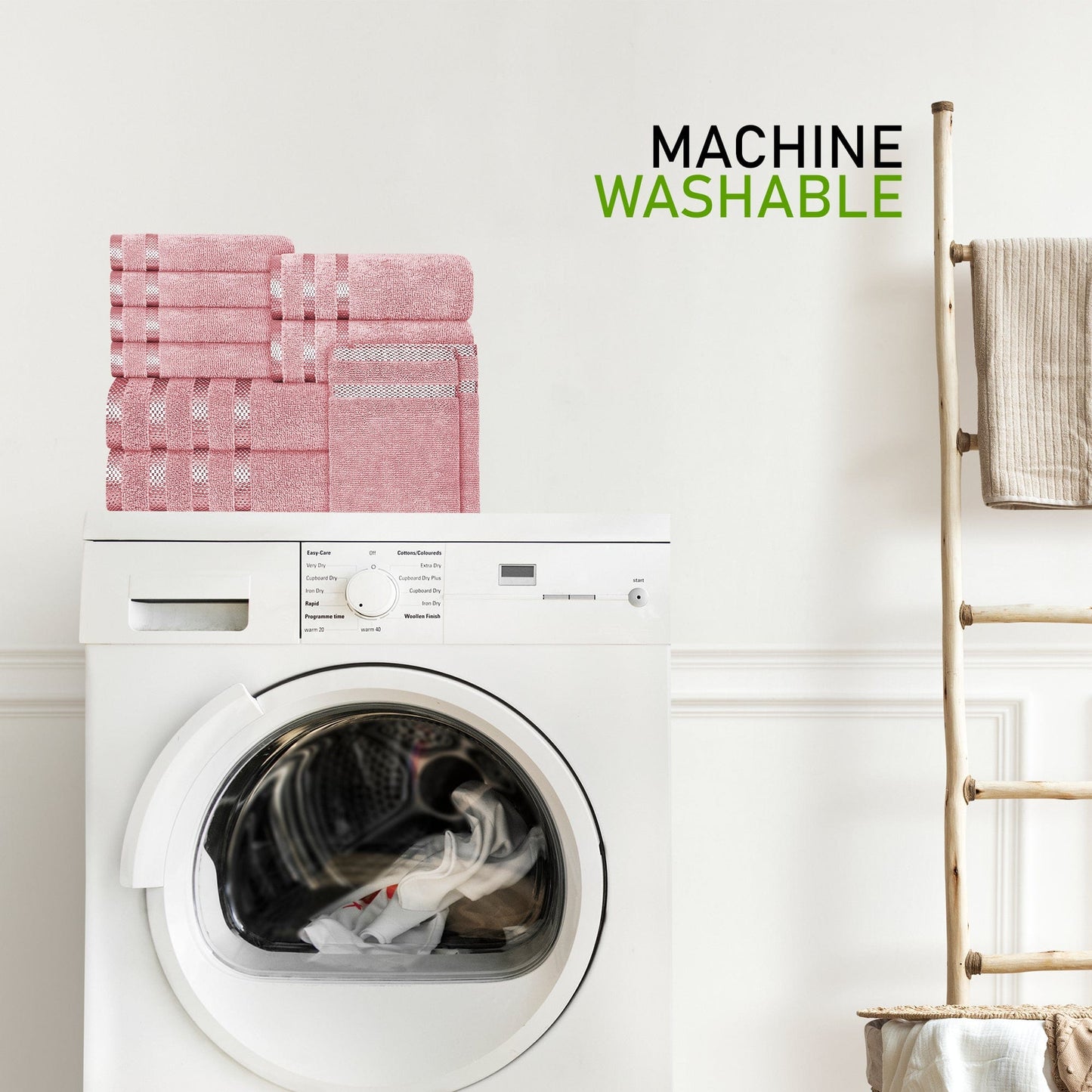 Belmont Viscose Stripe Pink Towels 100% Cotton Hotel Quality Super Absorbent 10 Piece Bale Set, 4 Hand Towel & 12 Face Cloths by OLIVIA ROCCO