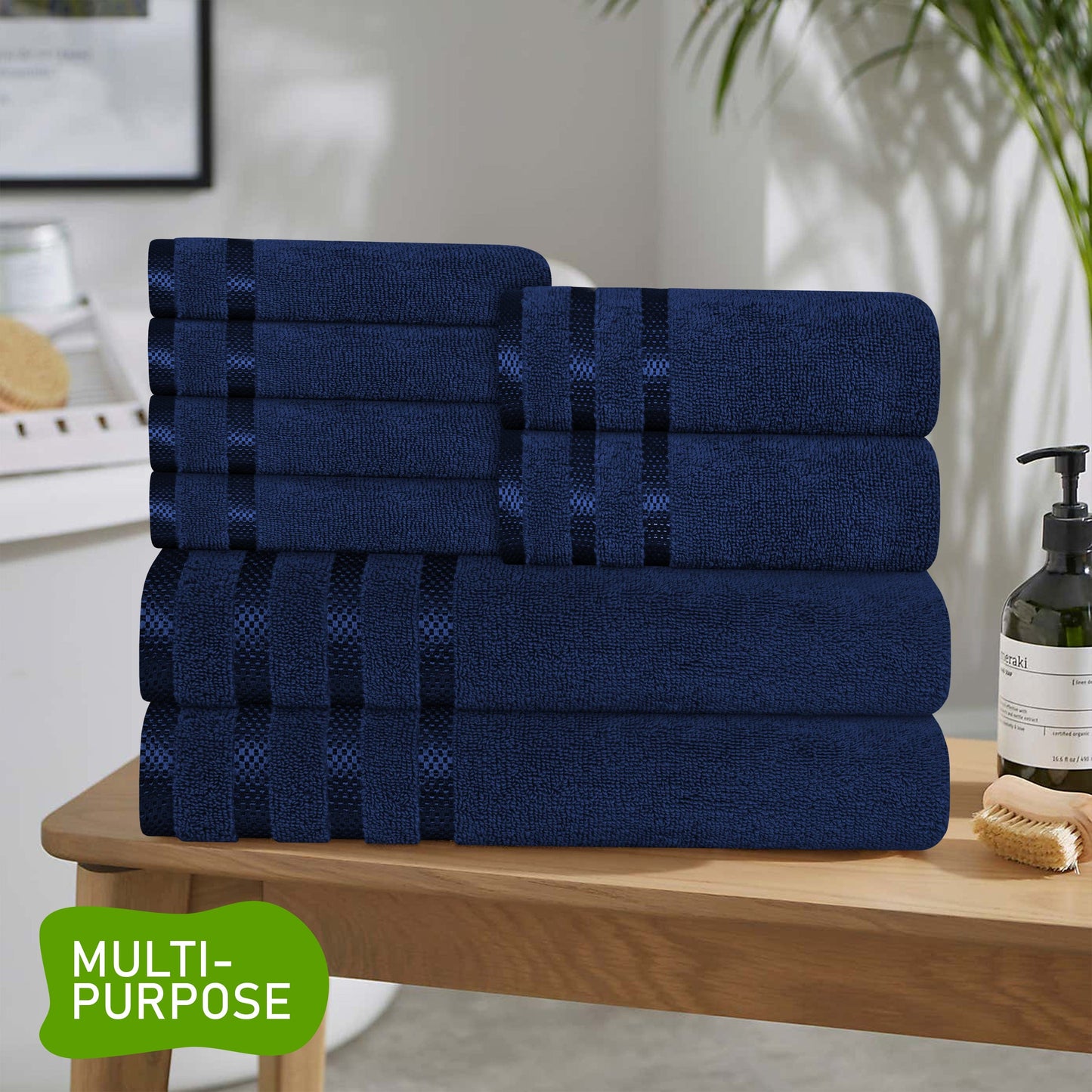 Belmont Viscose Stripe Royal Blue Towels 100% Cotton Hotel Quality Super Absorbent 10 Piece Bale Set, 4 Hand Towel & 12 Face Cloths by OLIVIA ROCCO