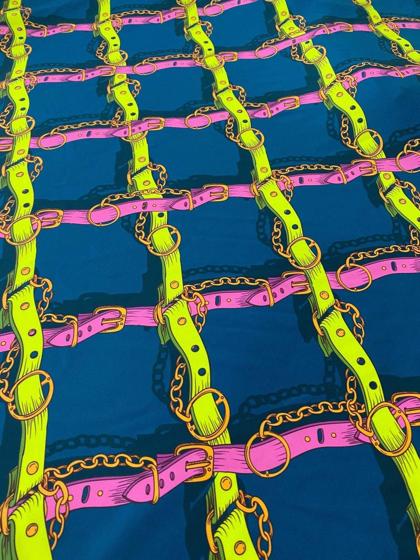 Pink and Yellow Chain Pattern Fabric by Metre