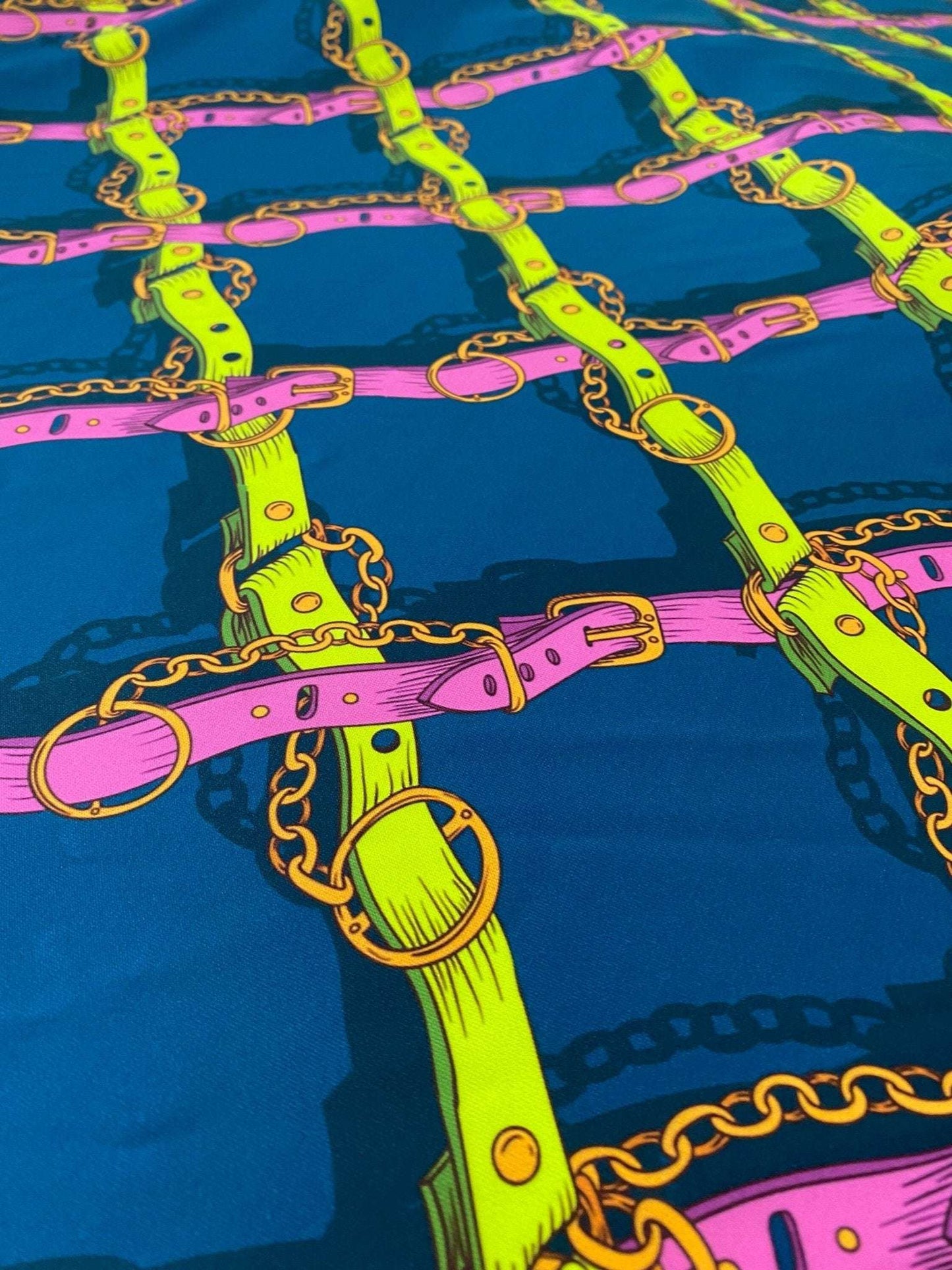 Pink and Yellow Chain Pattern Fabric by Metre
