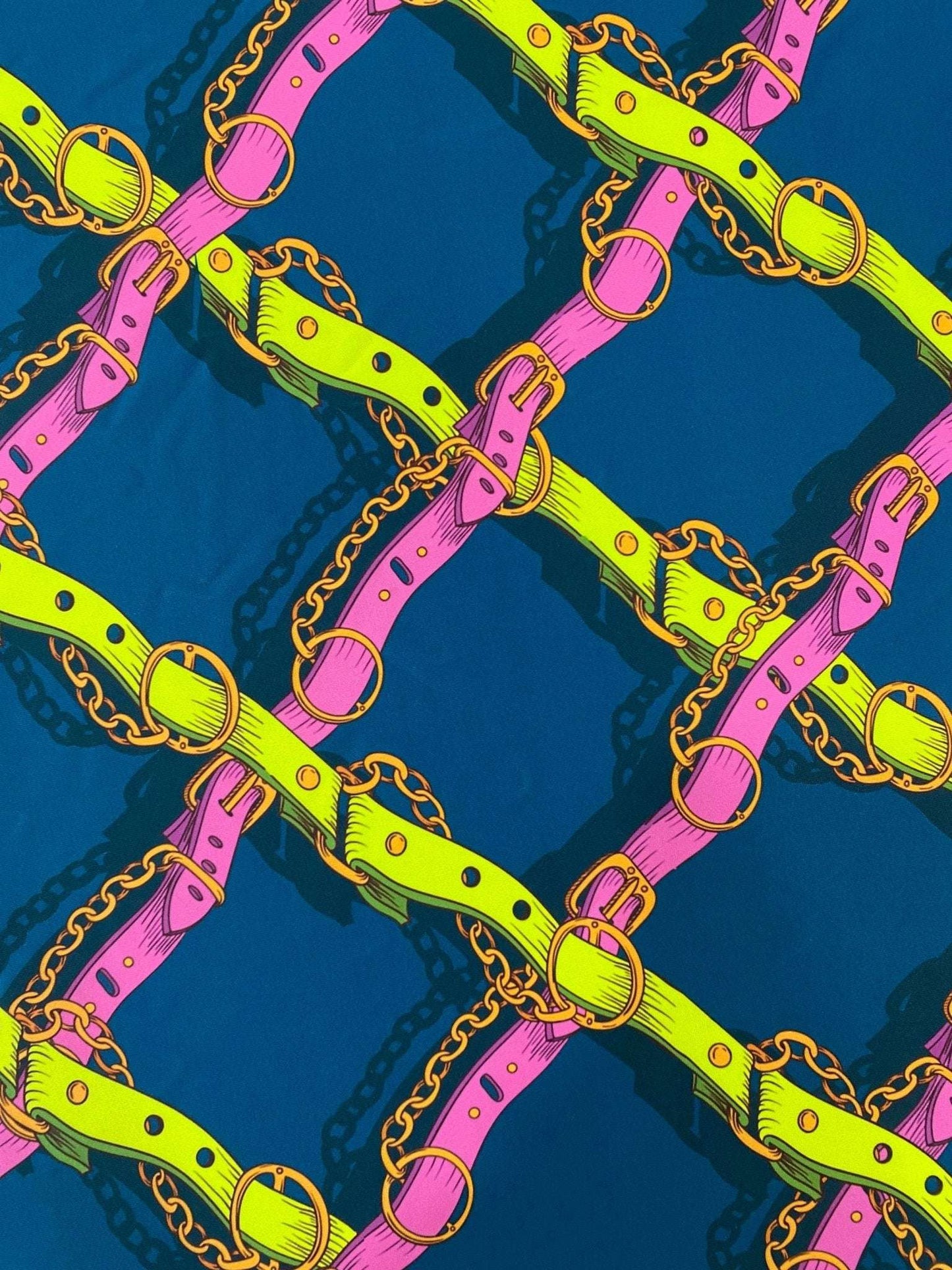 Pink and Yellow Chain Pattern Fabric by Metre