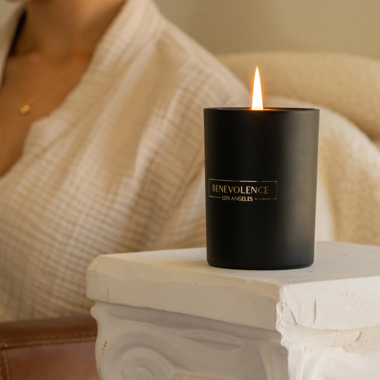 Benevolence LA Santal Scented Candle | 10oz Soy Christmas Candle – Luxury Black Candle for Home & Gifts