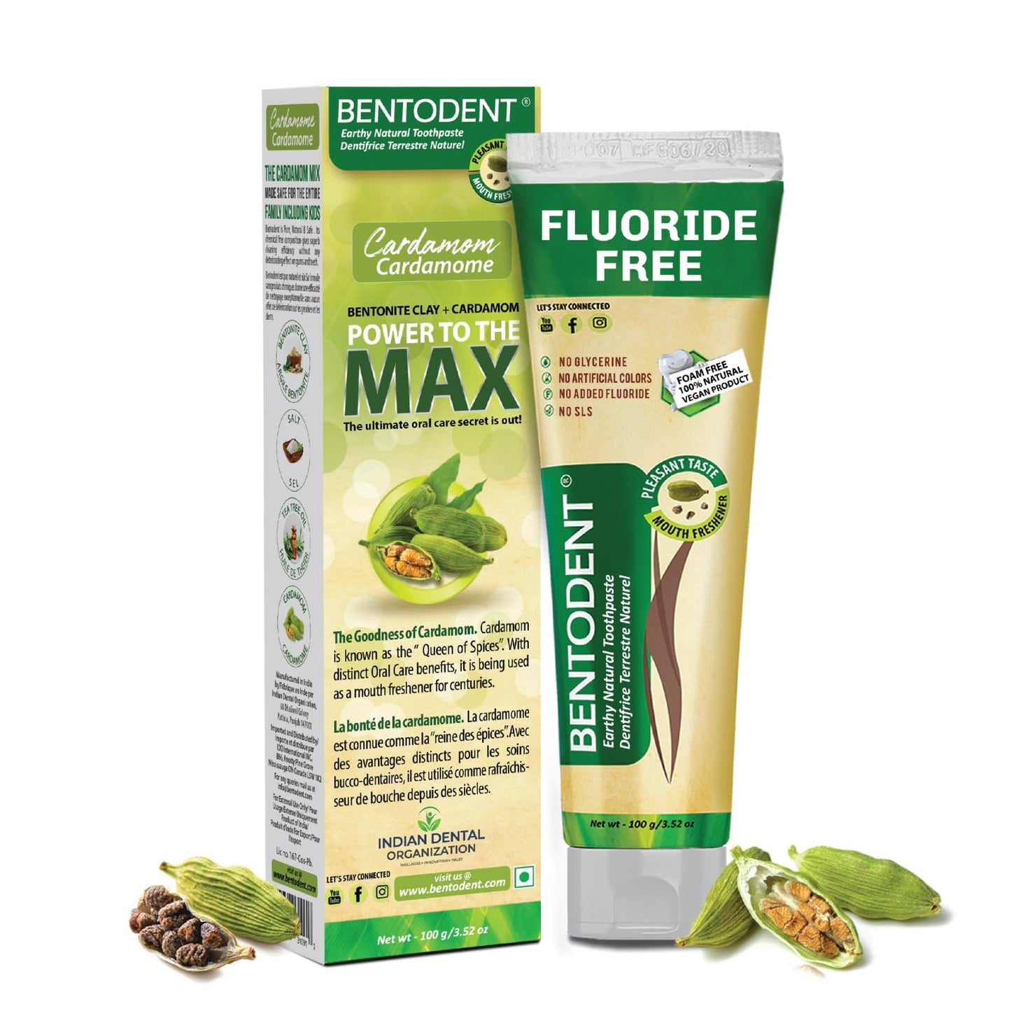 Bentodent Calcium Bentonite Toothpaste – Fluoride Free, SLS Free, Mint & Cardamom (Family Pack)