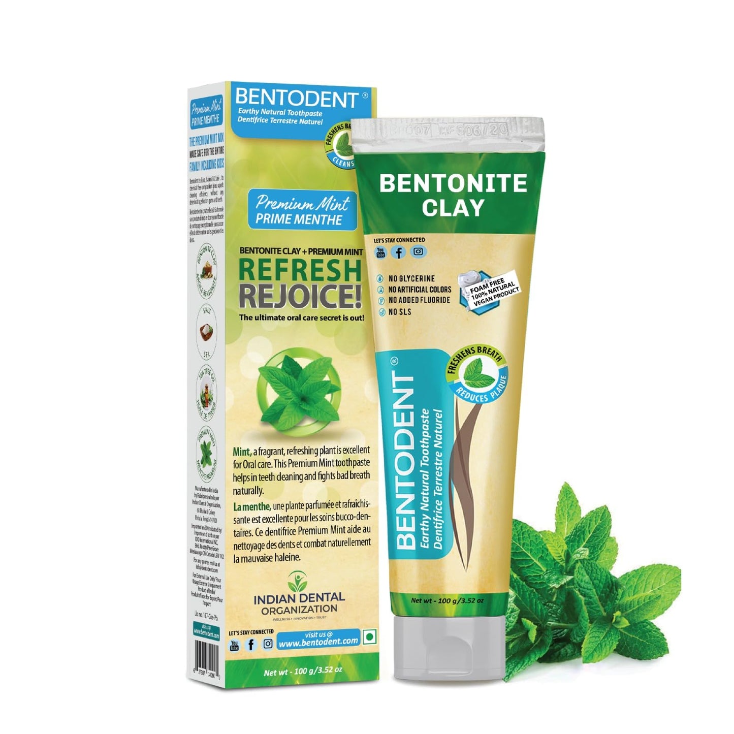 Bentodent Calcium Bentonite Toothpaste – Fluoride Free, SLS Free, Mint & Cardamom (Family Pack)