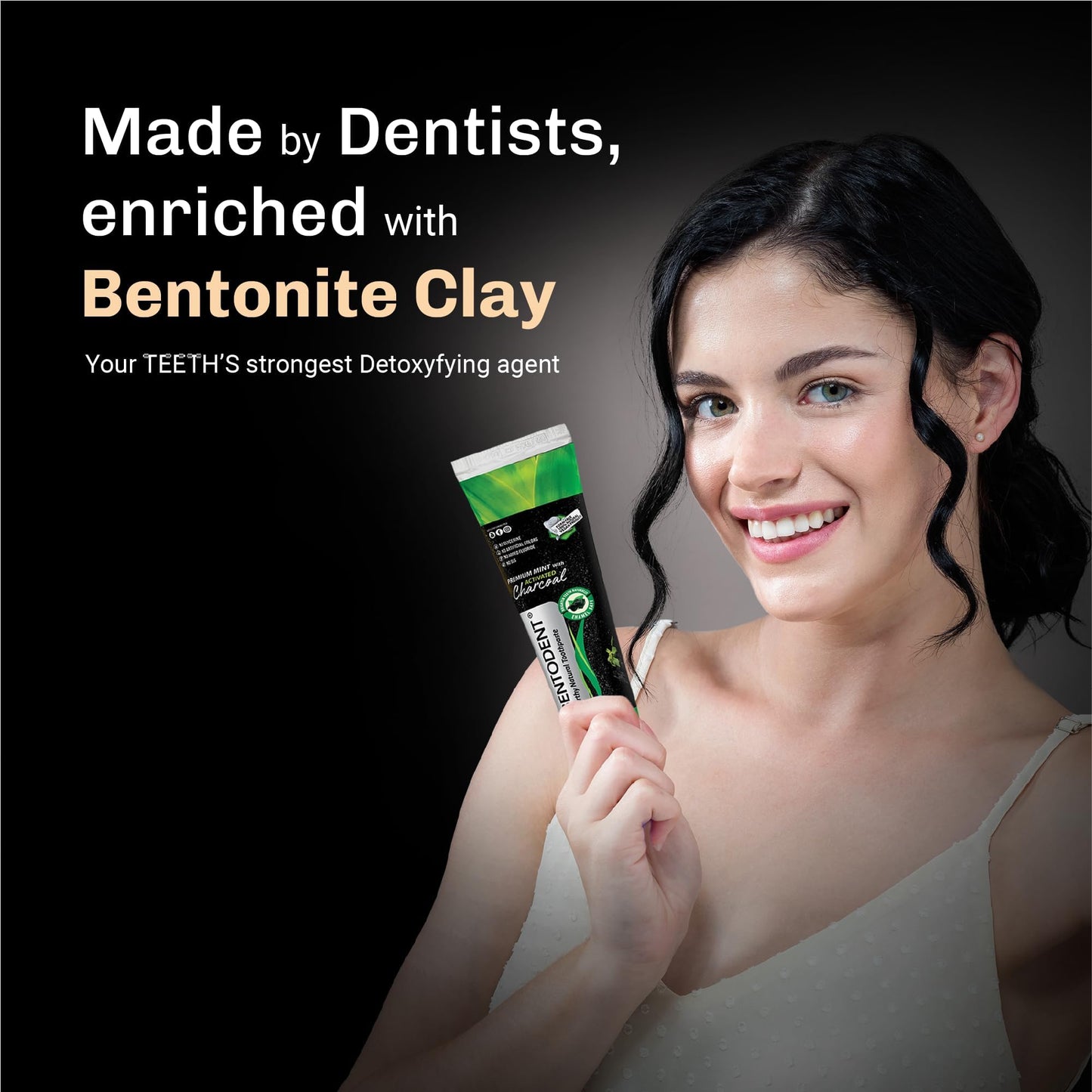 BENTODENT Charcoal Toothpaste – Natural Whitening, SLS & Fluoride Free, Vegan