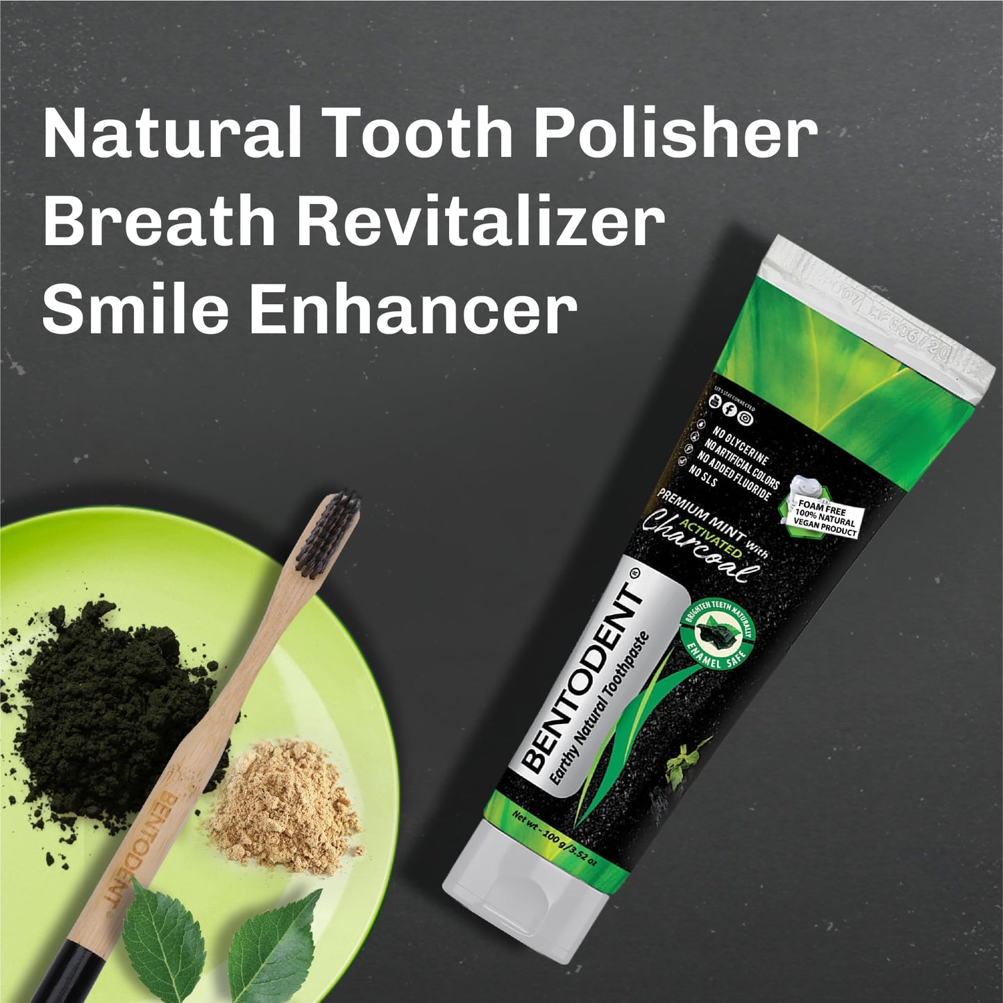 BENTODENT Charcoal Toothpaste – Natural Whitening, SLS & Fluoride Free, Vegan