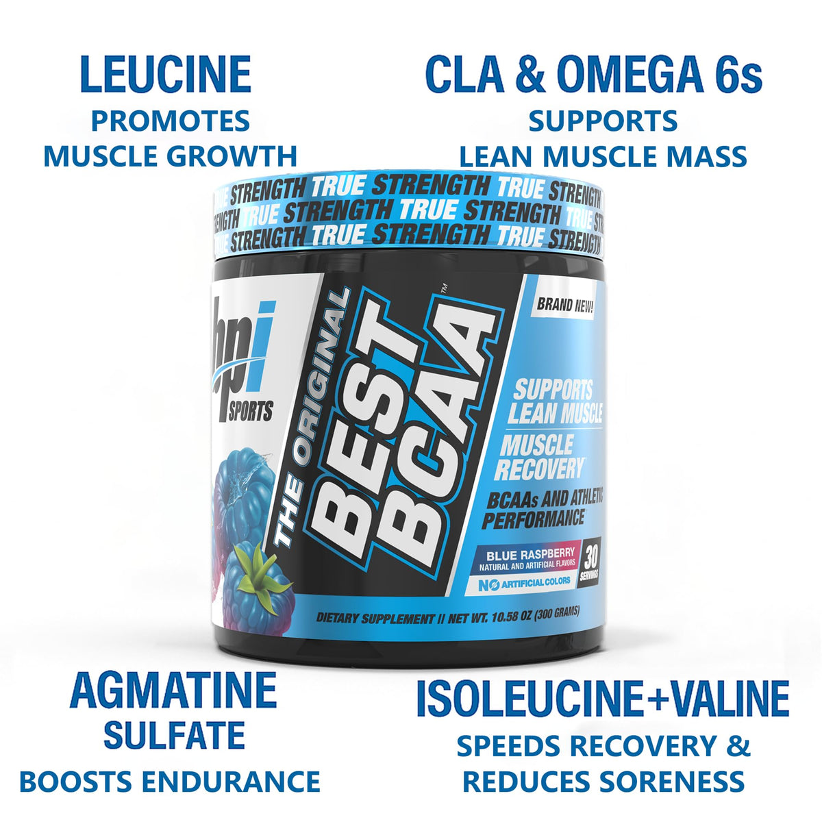 BPI Sports Best BCAA - Blue Raspberry Powder (60 Servings, 21.12 oz)