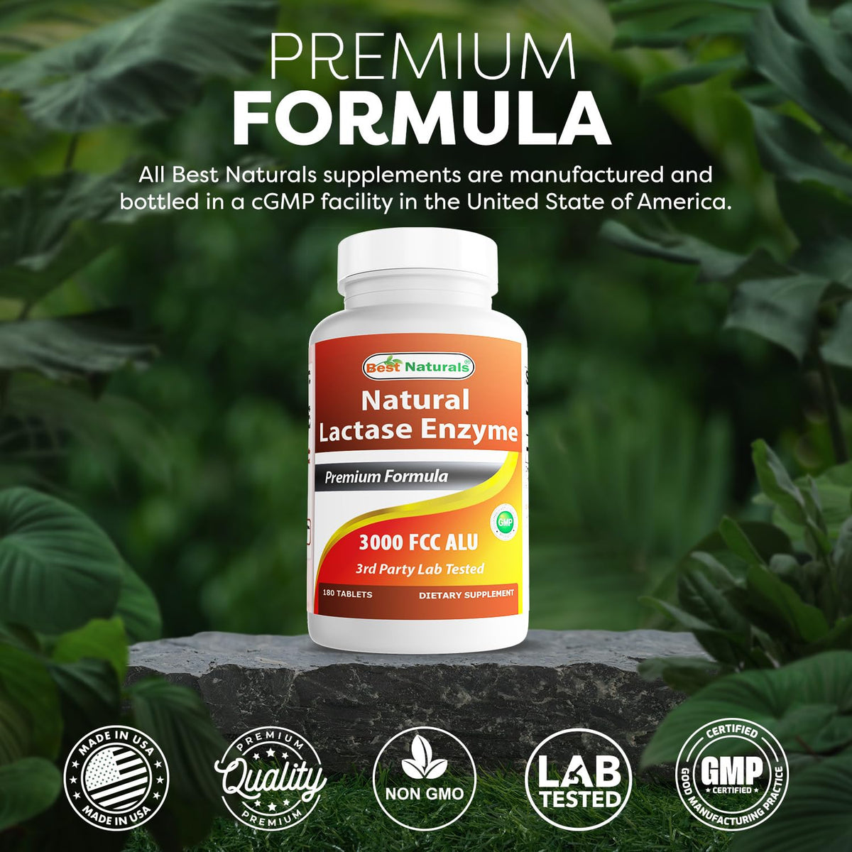 Best Naturals Fast Acting Lactase Enzyme 3000 FCC ALU - 180 Tablets (Pack of 3)