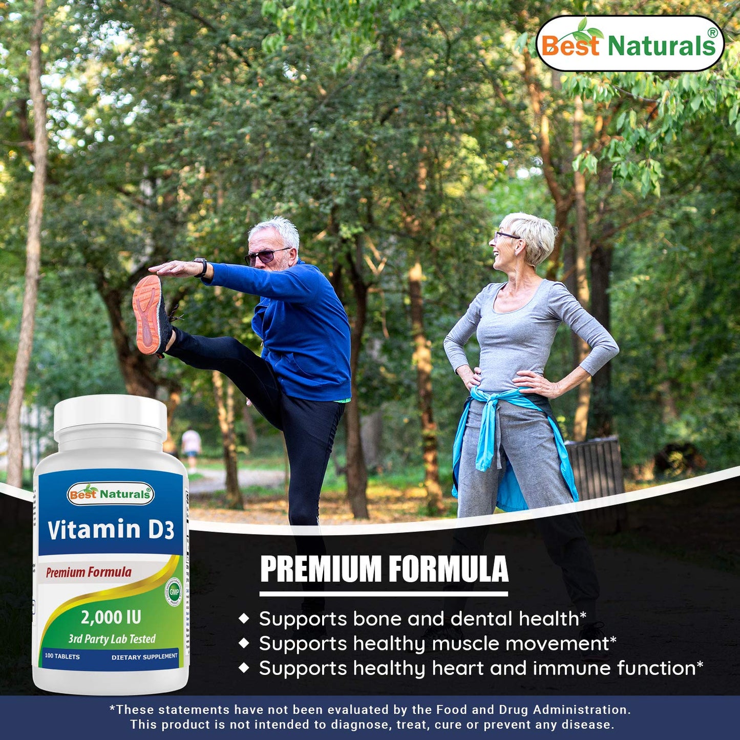 Best Naturals Vitamin D3 2000 IU (50 mcg) – 100 Tablets – Immune Support, Strong Bones & Muscle Function