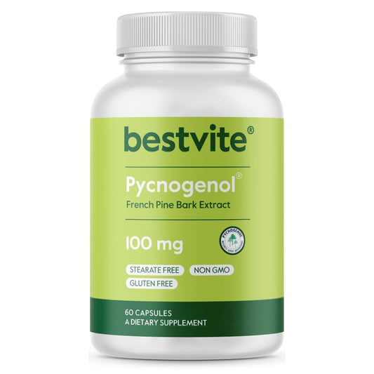 BESTVITE Pycnogenol 100mg (60 Capsules) – French Maritime Pine Bark Extract – Gluten Free, Non-GMO, No Stearates