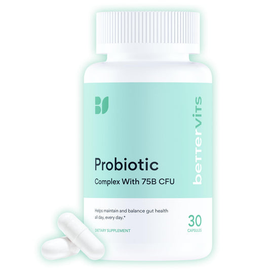 Bettervits Probiotics – 75B CFU, 12 Strains, Inulin Prebiotic | 30 Vegan Capsules