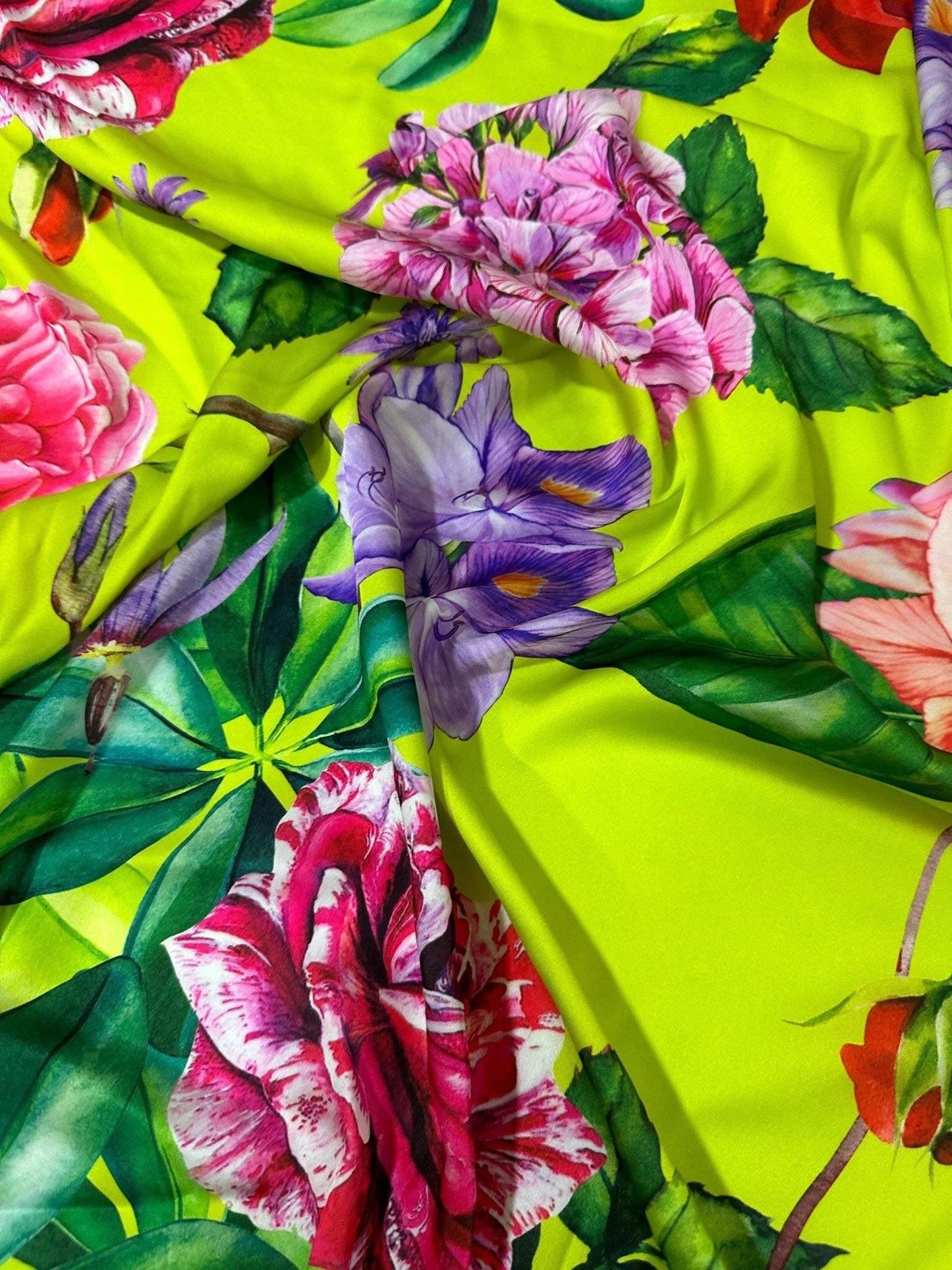 Floral Neon Green Fabric By Metre