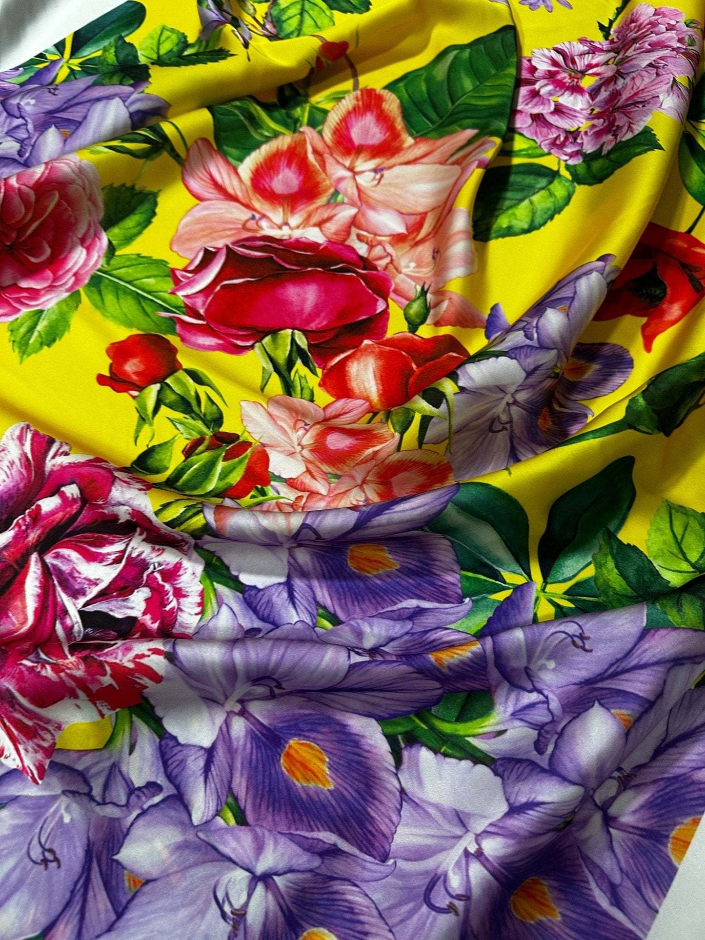 Bright Yellow Rose Floral Fabric by the Metre