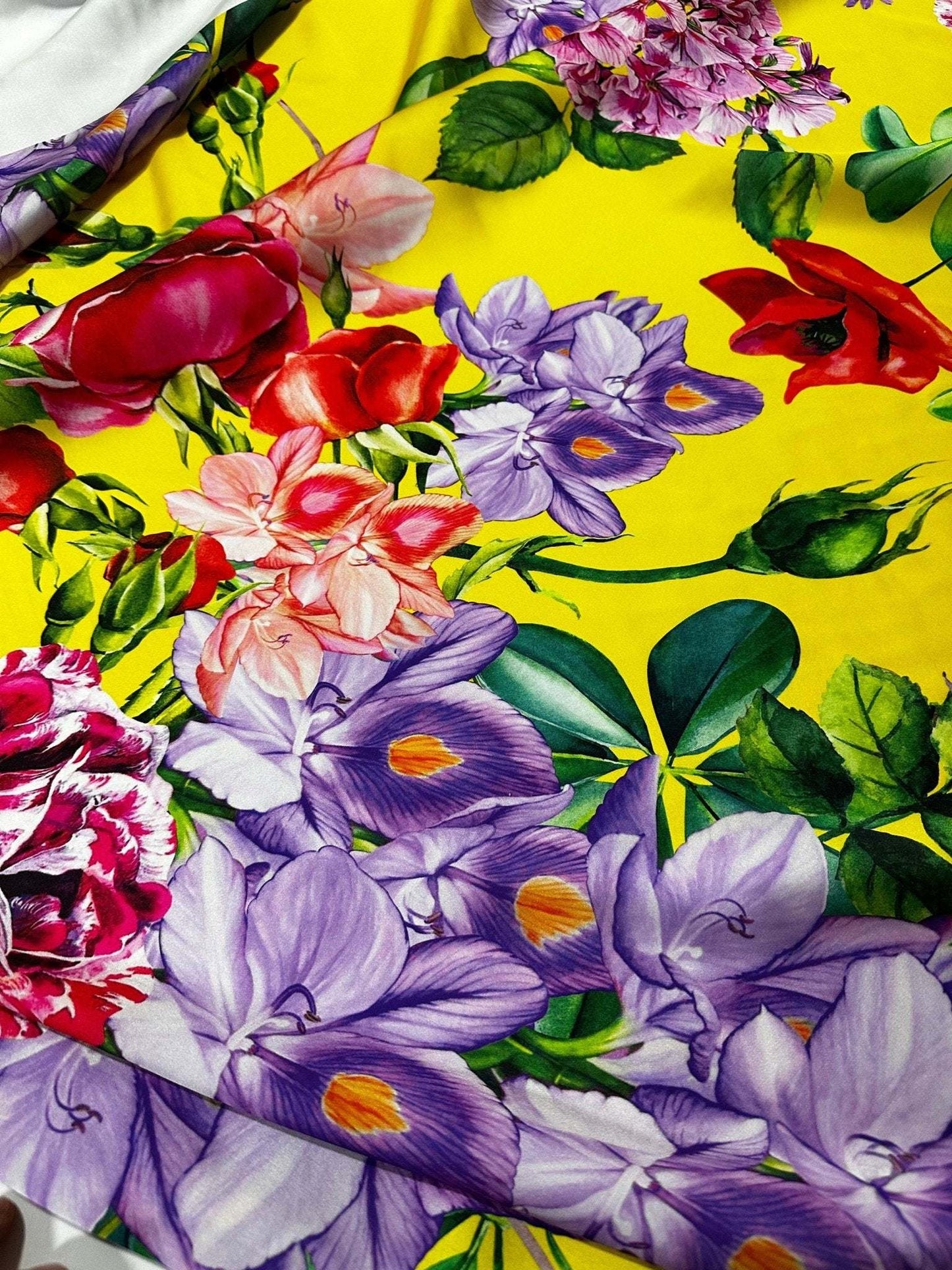 Bright Yellow Rose Floral Fabric by the Metre