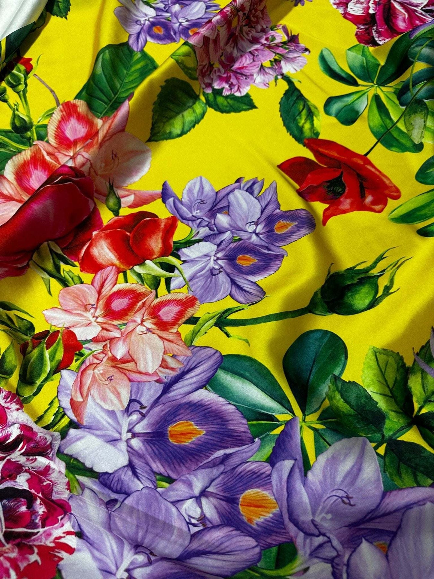 Bright Yellow Rose Floral Fabric by the Metre