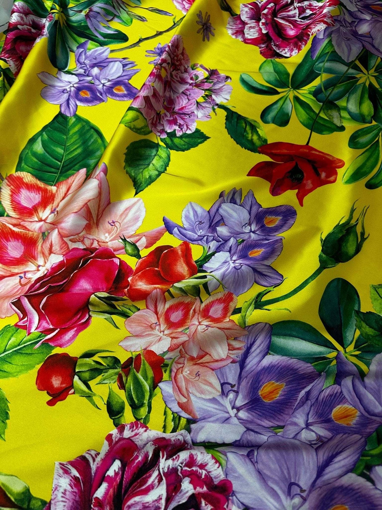 Bright Yellow Rose Floral Fabric by the Metre