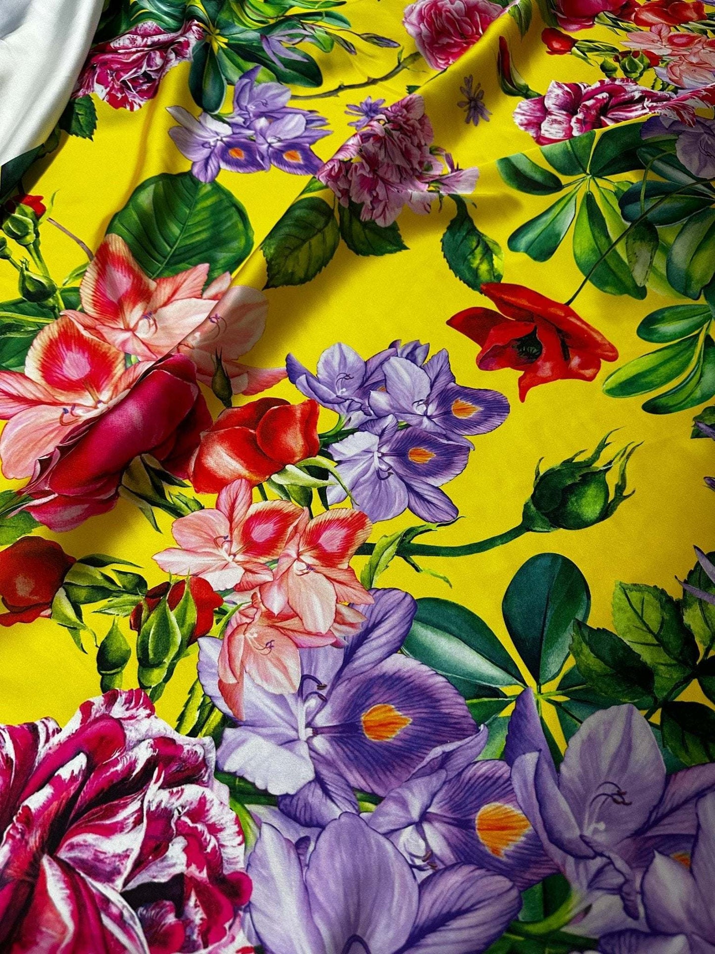 Bright Yellow Rose Floral Fabric by the Metre