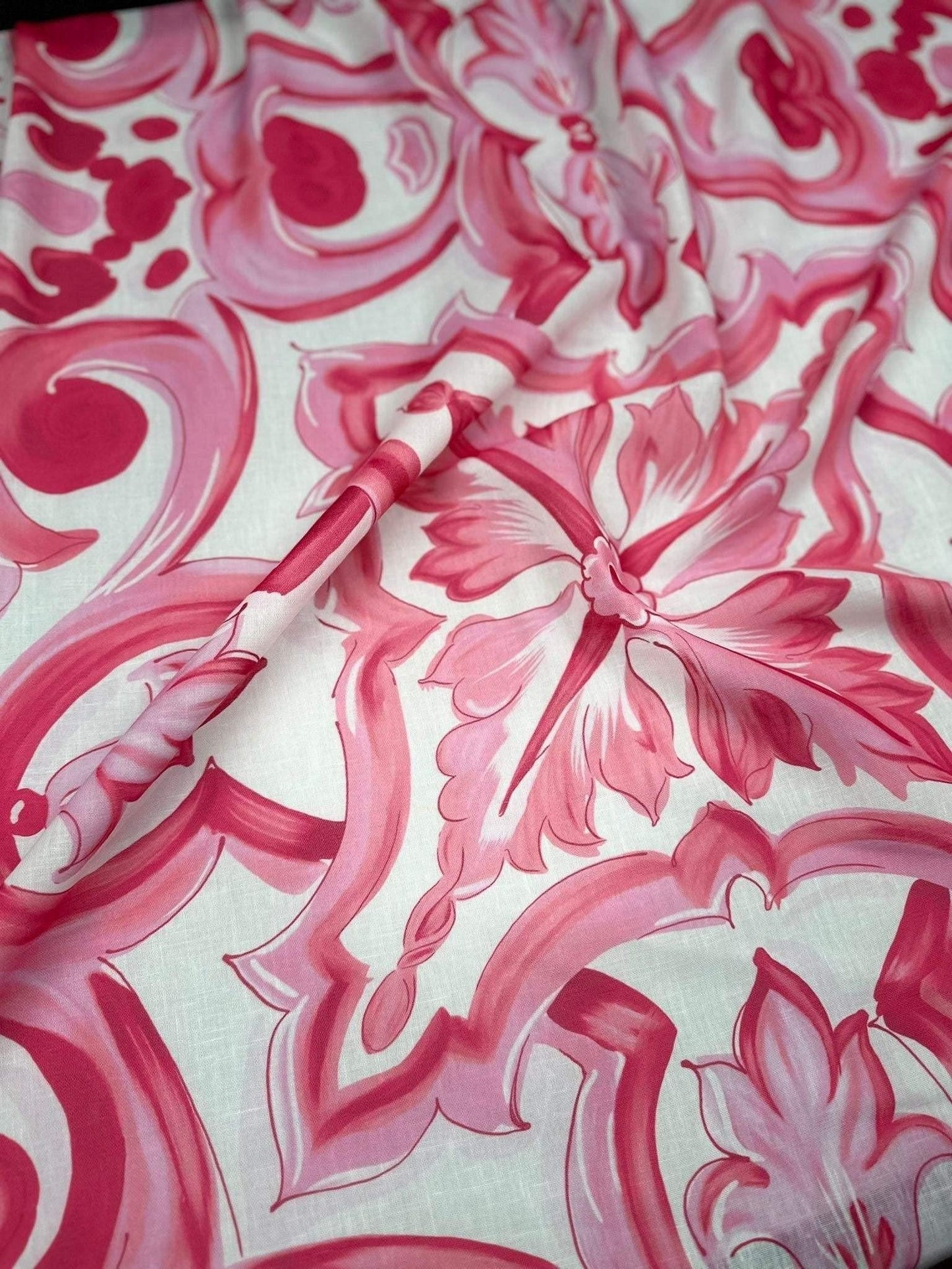 Pink Majolica Pattern Fabric by the Metre