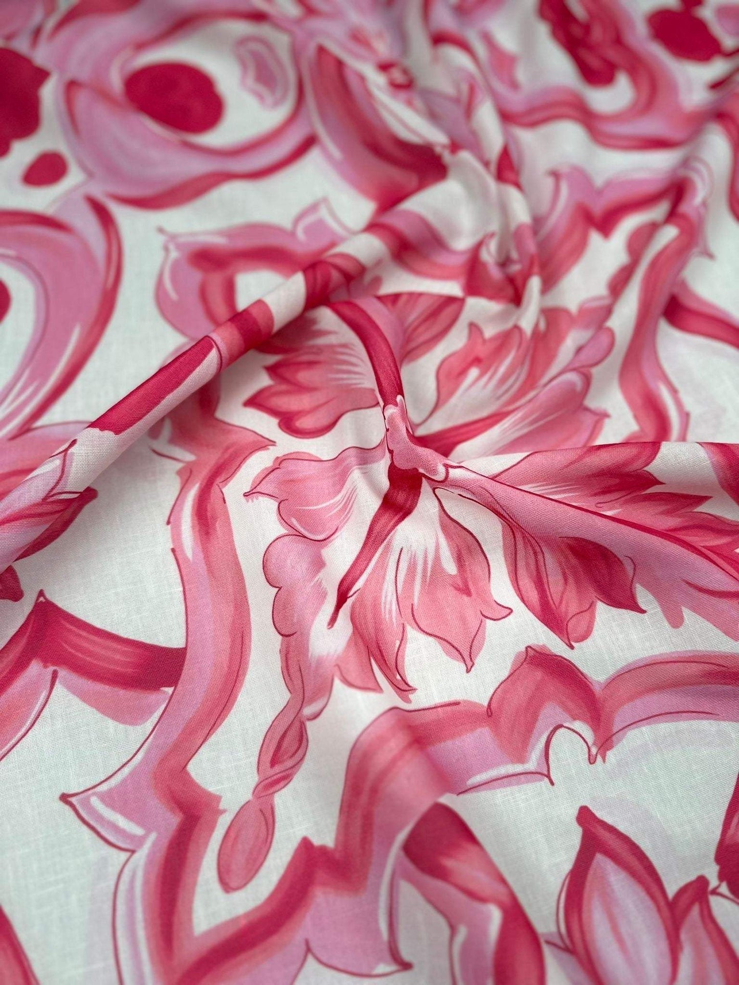 Big Majolica Pattern Fabric – Fabric by Metre, Options: Satin, Crepe, Spandex, Chiffon