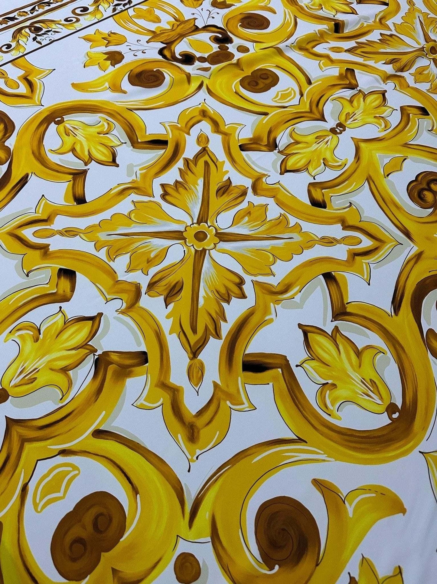 Yellow Majolica Pattern Fabric by the Metre