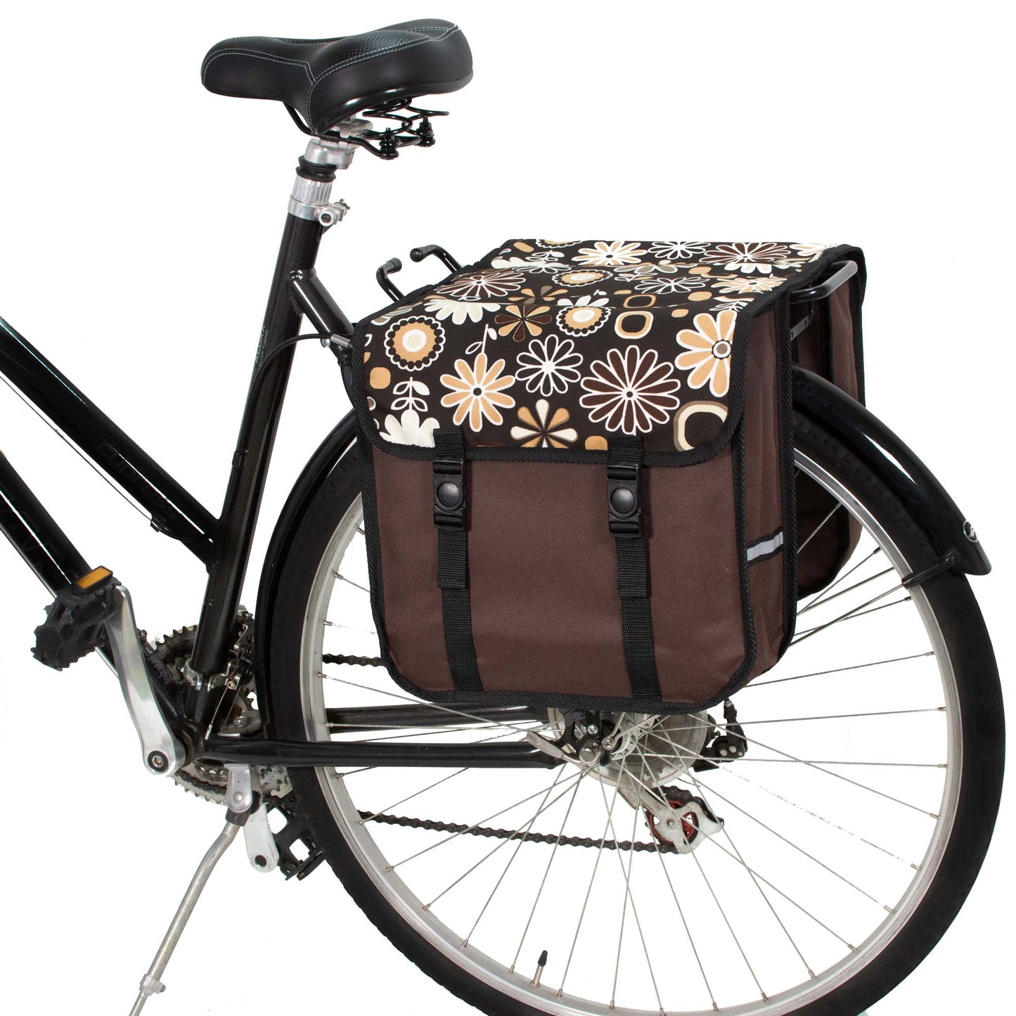 BikyBag Classic - Bicycle Double Pannier Bag (Brown Daisy Flowers)