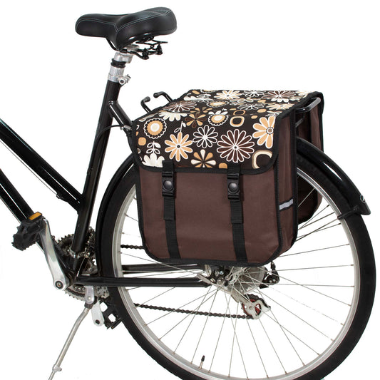 BikyBag Classic - Bicycle Double Pannier Bag (Brown Daisy Flowers)