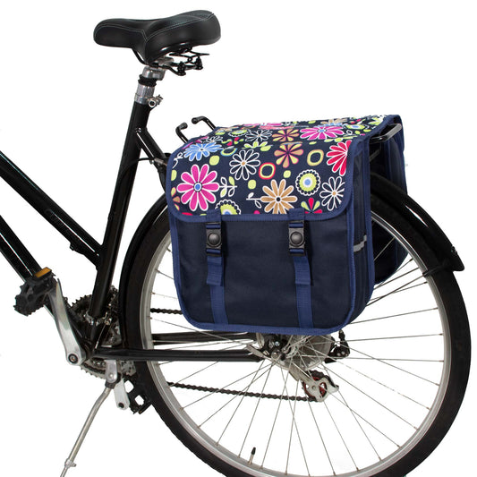 BikyBag Classic - Bicycle Double Pannier Bag (Pink Daisy Flowers)