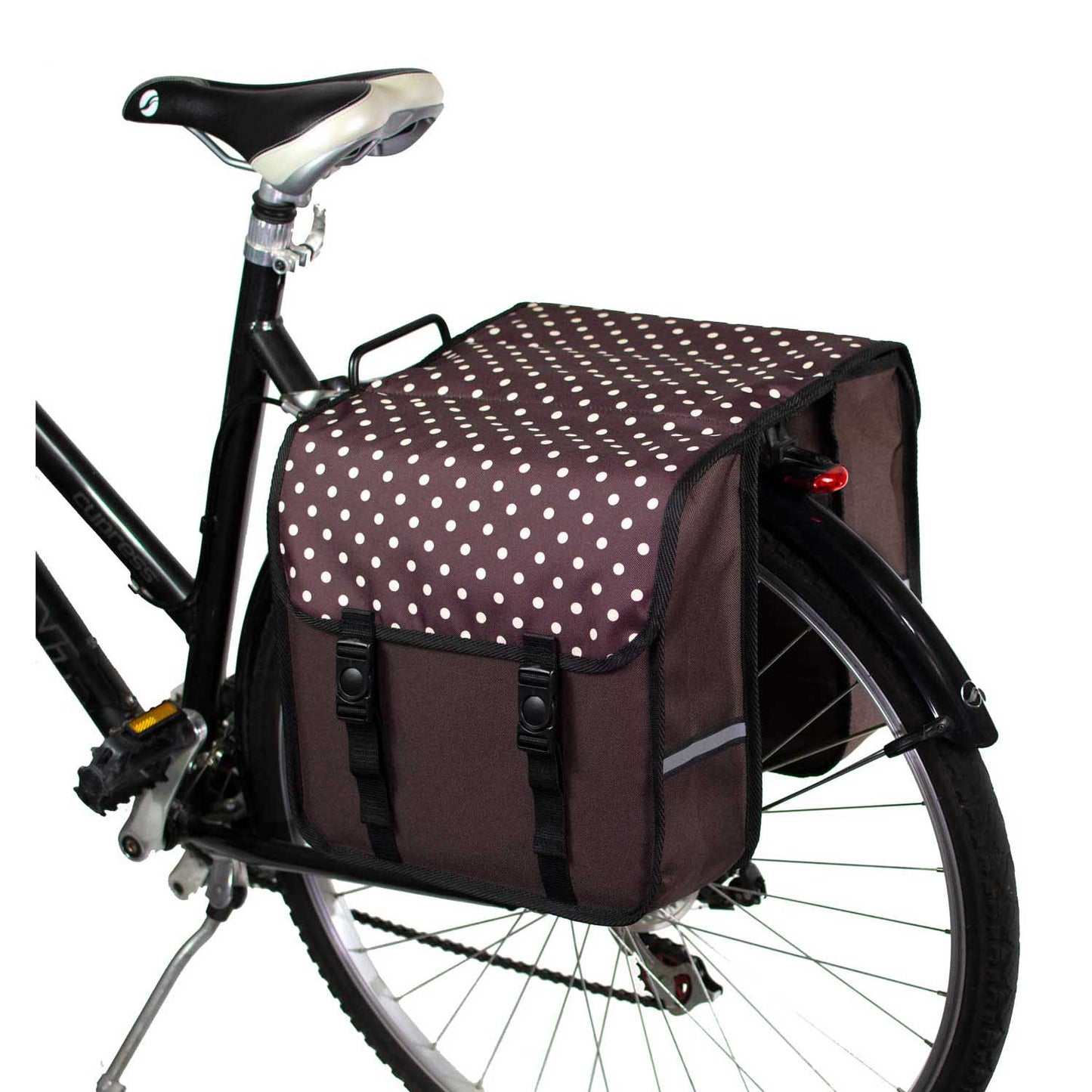 BikyBag Classic - Bicycle Double Pannier Bag (Polka Dots on Brown)