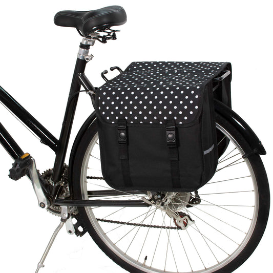 BikyBag Classic - Bicycle Double Pannier Bag (White Polka Dots)