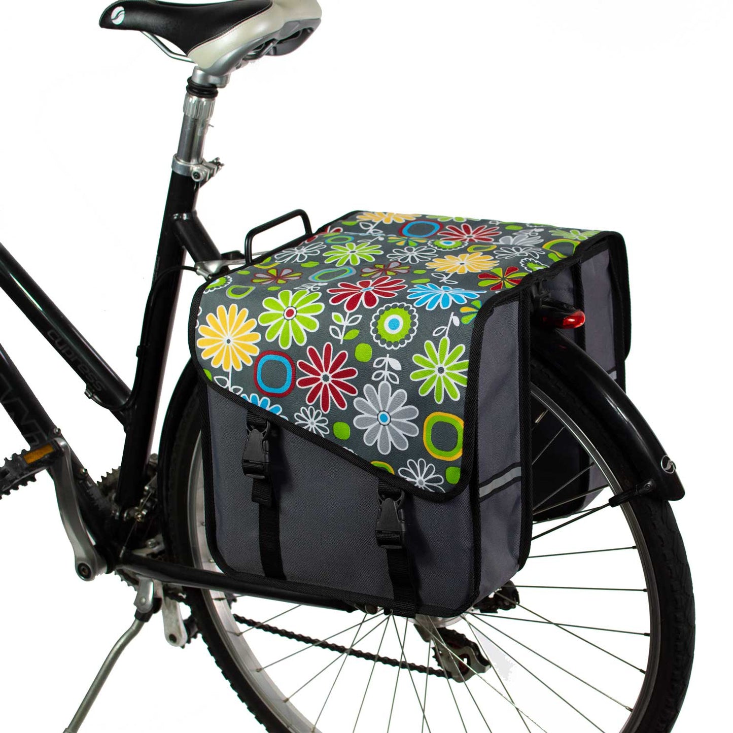 BikyBag Classic CS - Bicycle Double Panniers (Grey Daisy)