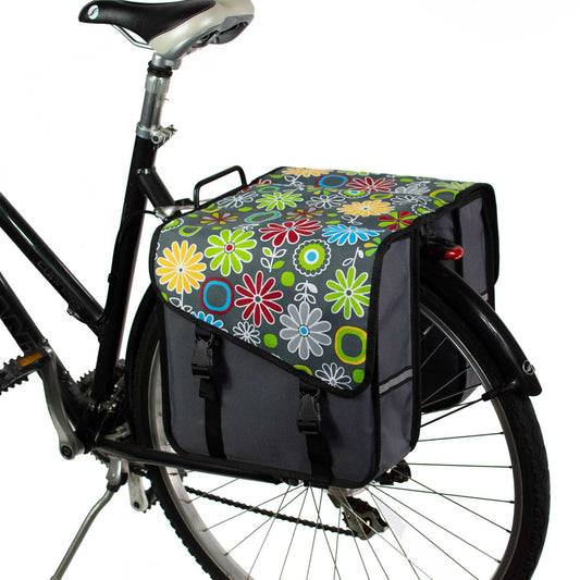 BikyBag Classic CS - Bicycle Double Panniers (Grey Daisy)