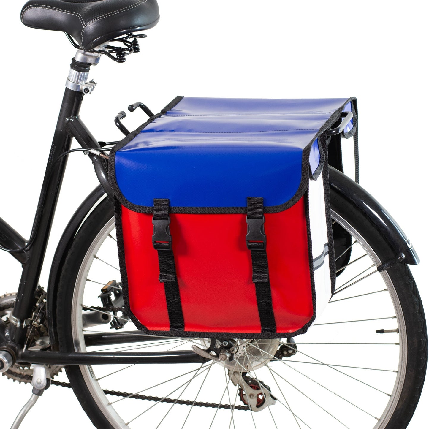 BikyBag Classic CW - Waterproof Bicycle Double Panniers (Blue Red White)