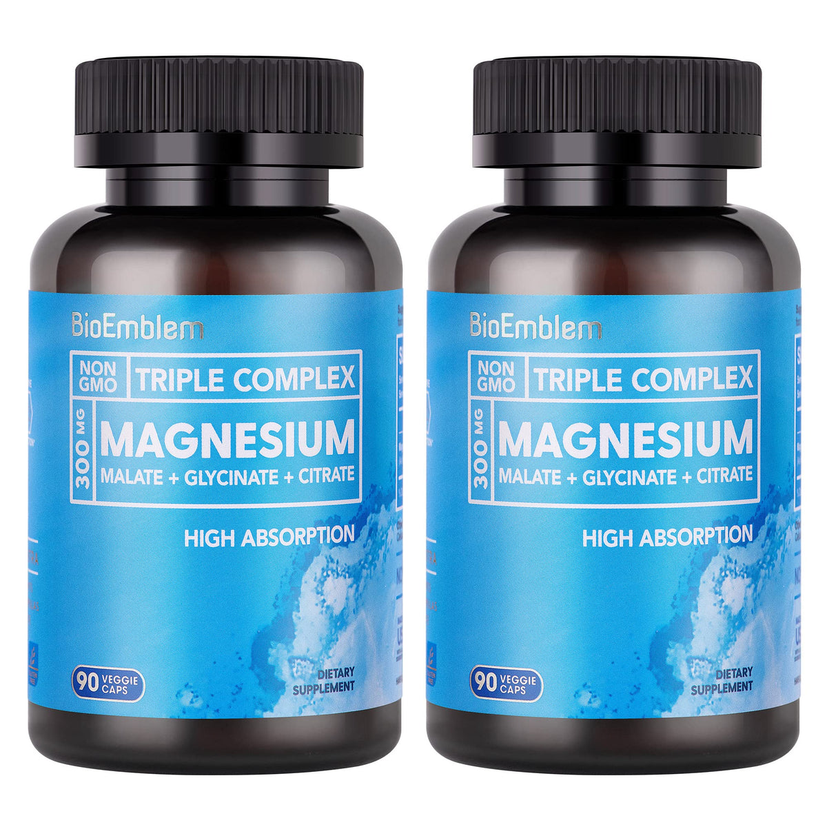 BioEmblem Triple Magnesium Complex 300mg | Glycinate, Malate & Citrate | Vegan 180 Capsules
