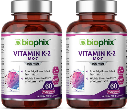 Biophix Vitamin K2 MK-7 100 mcg - 60 Veg Capsules | Pack of 2