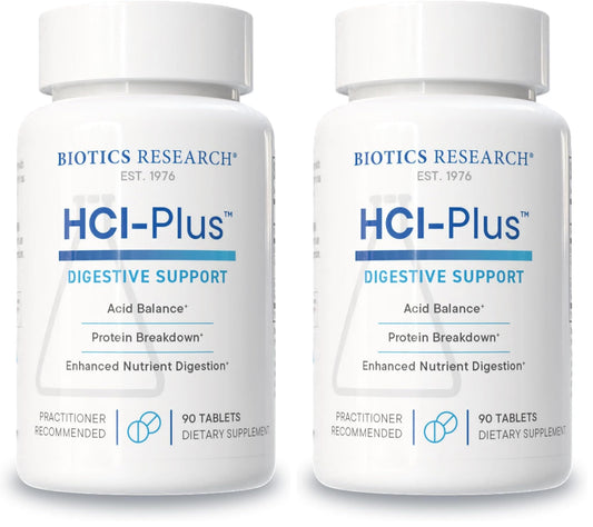 Biotics Research HCl Plus – Digestive Support with Betaine HCl, Pepsin & Glutamic Acid | 90 Tabs (Pack of 2)