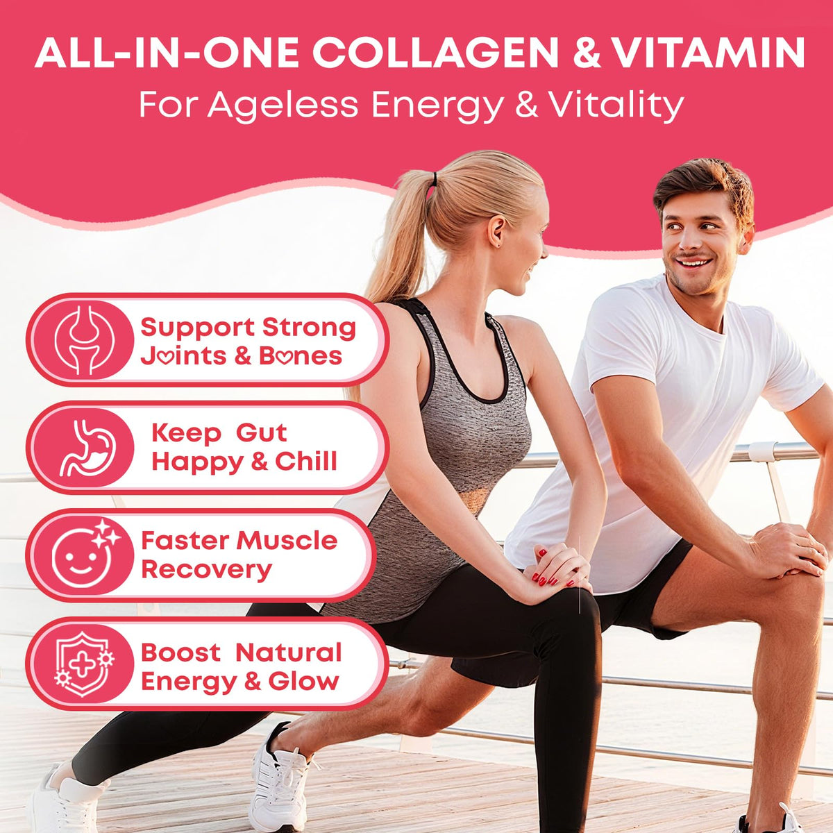 2 Pack Sugar Free Collagen Gummies – Multi-Type Collagen I-V, Biotin & Vitamin C | Strawberry 120 Count