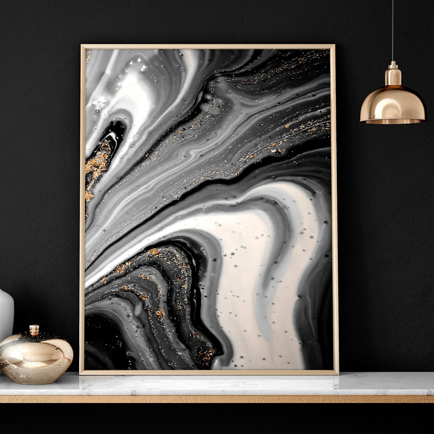 Abstract large wall art | set of 3 Black and Gold wall art prints