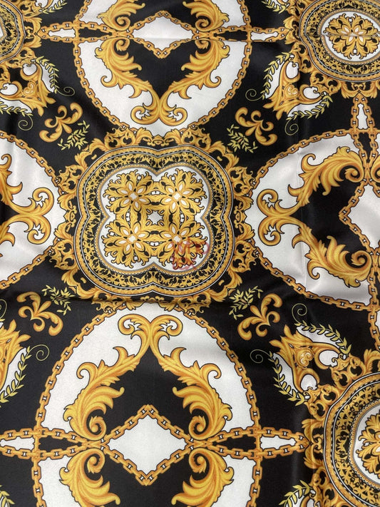 Black and Gold Medallion Fabric – Multiple Fabric Options, Sold by Metre