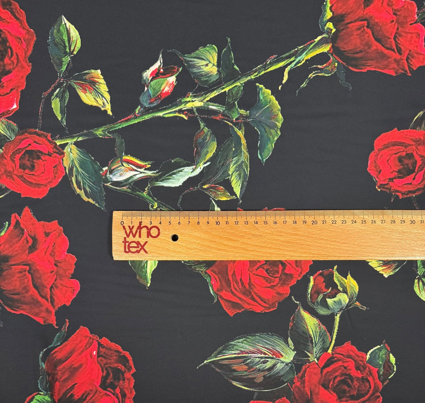 Black and Red Floral Rose Pattern Fabric by the Metre