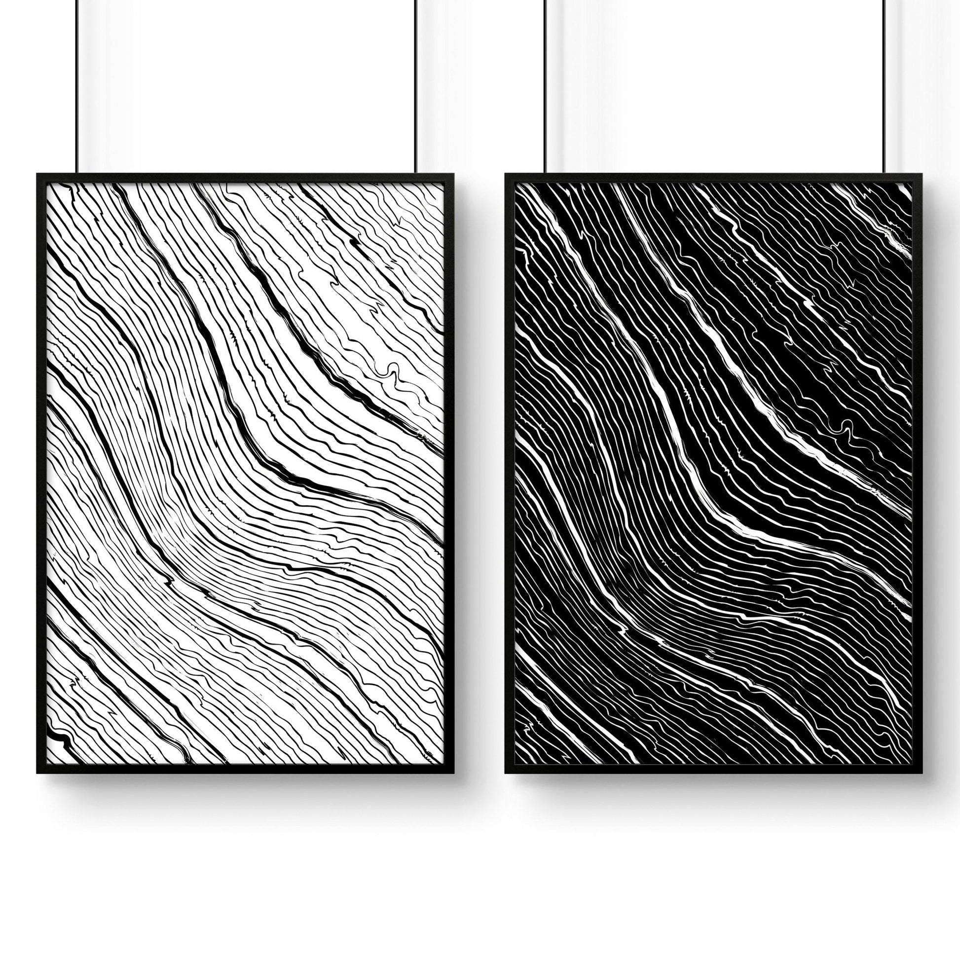Black and white art wall | set of 2 wall art prints for living room